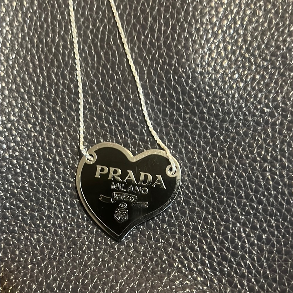 Prada Silver and Black Heart Necklace